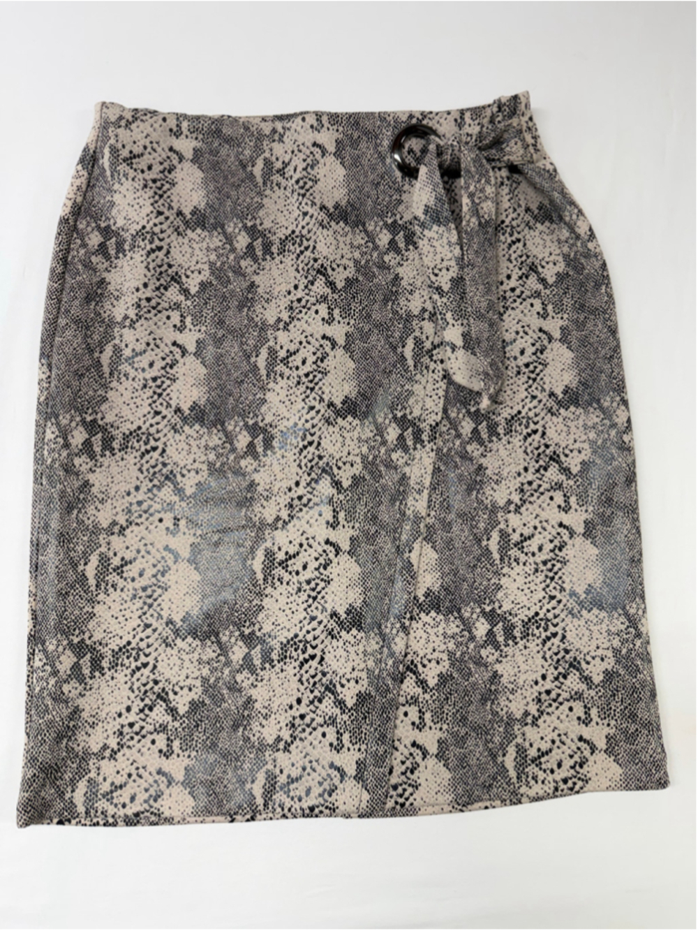 Soho Apparel Snakeskin Print Faux Wrap Midi Skirt Tie Waist Neutral large 2053